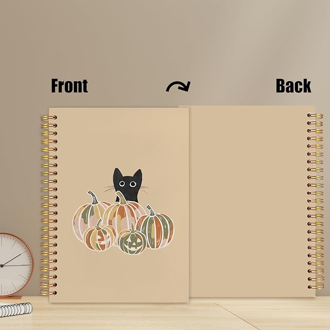 WUCHJ Halloween Black Cat Pumpkin Notebook, Fall Halloween Pumpkin Journal, Black Cat Gifts, Farmhouse Fall Autumn Spiral Notebook Journal for Note Taking, 5.5x8.3 Inch