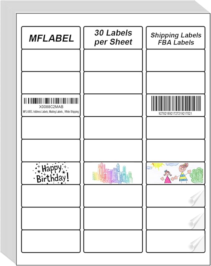 MFLABEL Address Labels, 1" x2-5/8 Mailing Labels, 30-UP White Shipping Labels for Inkjet or Laser Printer, 4500 Sticker Labels (150 Sheets), 30 Labels per Sheet