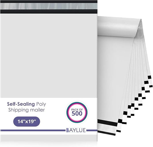 White Large Poly Mailers 14.5x19 Inch | Strong Adhesive Self-Seal Mailer Bag | Tear, Tamper, Water Resistant Shipping Envelopes | Thick Strong polymailer Bags | Clothing Shipping Bags | 500 Pcs Bulk
