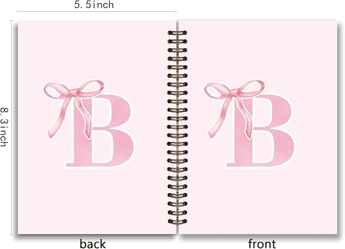 Coquette Trendy Preppy Pink Bow Spiral Notebook,Initial B Journal Personalized Teen Girl Gifts,Monogrammed Gifts for Women Teen Girl,College Ruled Hardcover Spiral Notebook 5.5 x 8.3