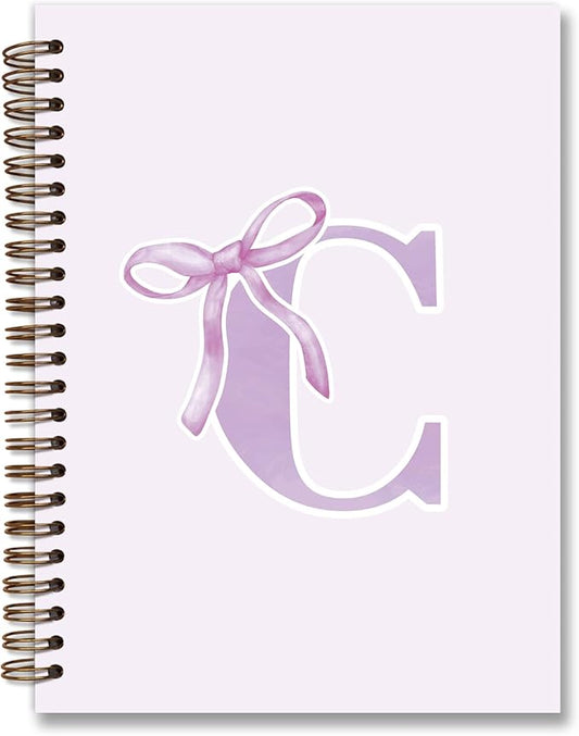 foedor Coquette Trendy Preppy Purple Bow Spiral Notebook,Initial C Journal Personalized Teen Girl Gifts,Monogrammed Gifts for Women Teen Girl,College Ruled Hardcover Spiral Notebook(purple)