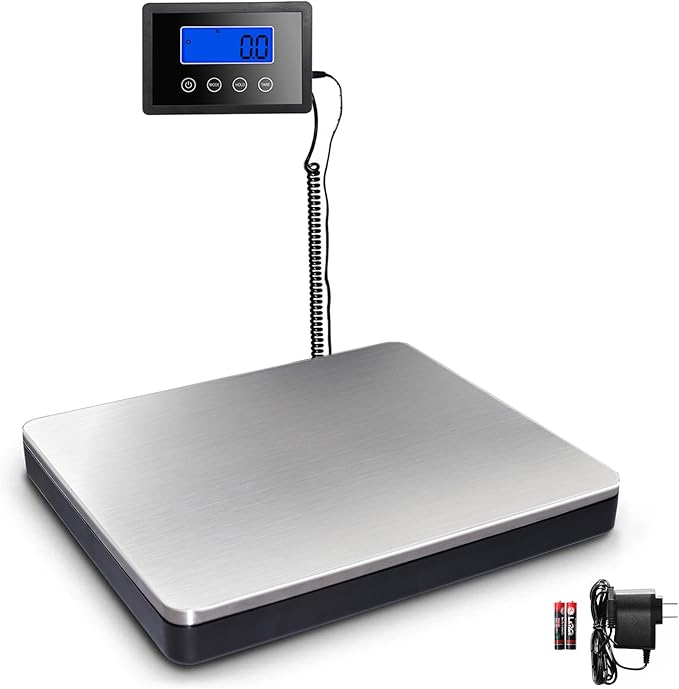 Fuzion Shipping Scale 360lb x 0.1lb, Stainless Steel Postal Scale with Timer/Hold/Tare, Digital Shipping Scale for Packages/Luggage, Battery & AC/DC Adapter