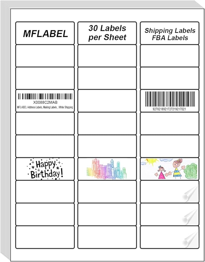 MFLABEL Address Label, 1" x2-5/8 Mailing Sticker, 30-UP White Shipping Labels for Inkjet or Laser Printer, 150000 Sticker Labels (5000 Sheets), 30 Label per Sheet