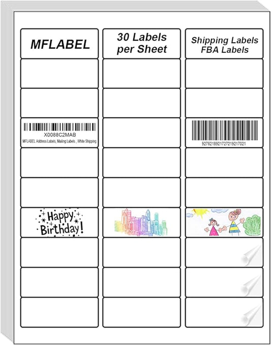 MFLABEL Address Label, 1" x2-5/8 Mailing Sticker, 30-UP White Shipping Labels for Inkjet or Laser Printer, 75000 Sticker Labels (2500 Sheets), 30 Label per Sheet