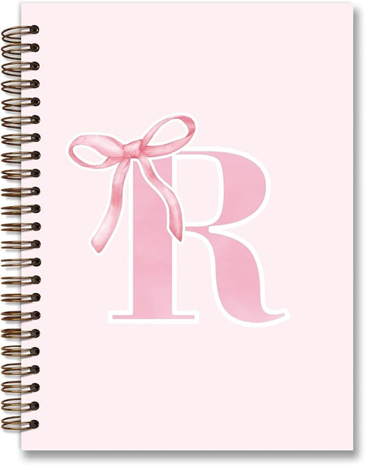 Coquette Trendy Preppy Pink Bow Spiral Notebook,Initial R Journal Personalized Teen Girl Gifts,Monogrammed Gifts for Women Teen Girl,College Ruled Hardcover Spiral Notebook 5.5 x 8.3