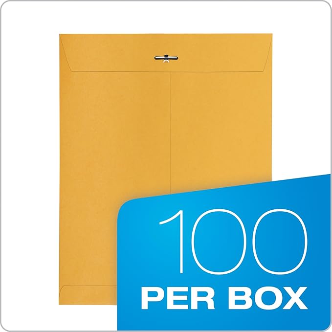 Quality Park 11-1/2" x 14-1/2" Clasp Envelopes, Brown Kraft, Gummed Flap, Heavy 32lb, 100/Box (QUA37805)