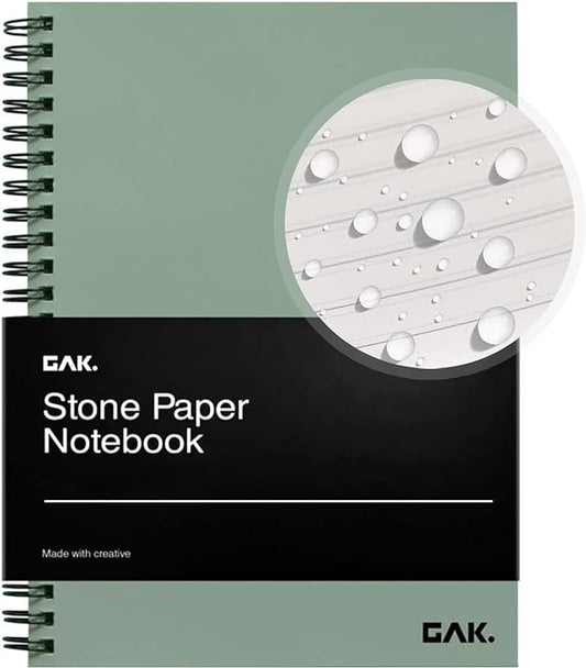 GAK. Stone Paper Waterproof Sheet Spiral Notebook (M Size) – 5.8”x8.3”, 50 sheets, Stone Paper Notebook Journal Note Taking - Waterproof Notepad College Ruled Paper Black Notebook Aesthetic School