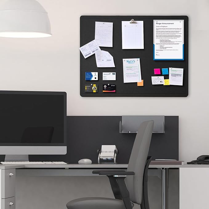 Bulletin Board, 24 x 18 inches Decorative Felt Pin Board, Cork Board Alternative for Wall, Foldable Photo Board Self-Adhesive Vision Board Mood Board with 20 Pushpins - Black