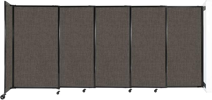 Wall-Mounted Sliding StraightWall Room Divider | Adjustable Widths | Locking Wheels | Room Separator | Up to 11'3" Wide x 5' Tall Mocha Fabric Panels