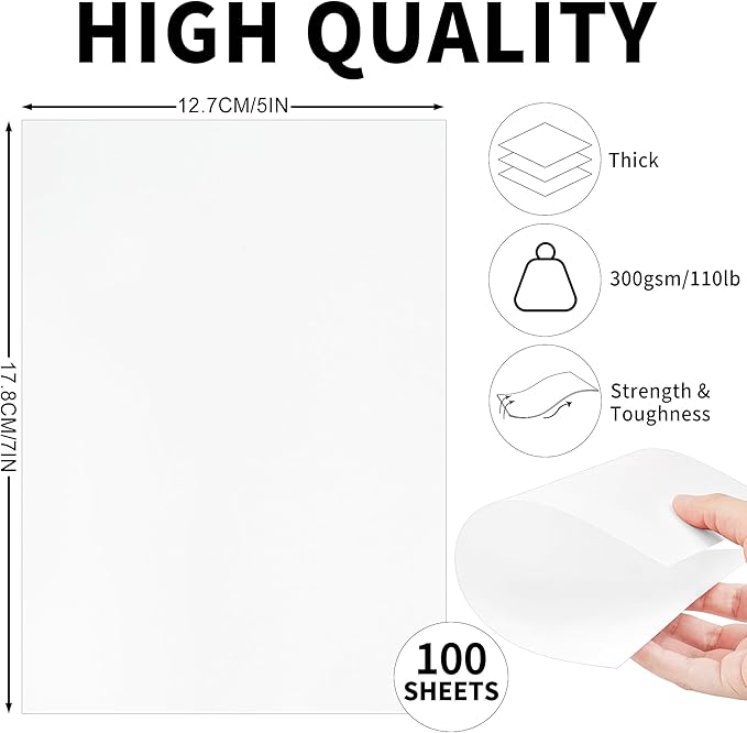 100 Sheets White Cards Blank - 5''x7'' White Card Stock 300gsm/110lb Thick Paper Cardstock, Heavy CardStock Blank for Wedding Invitations, Index Cards, Greeting, Note - PAP07300100