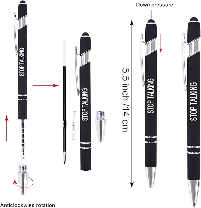 Funny Pens, 12 Pcs Pens Fine Point Smooth Writing Pens, Sarcastic Ballpoint Pens with Screens Touch Stylus Tips, Black Ink 1.0 Mm Snarky Pens, Gift Office Desk Accessories