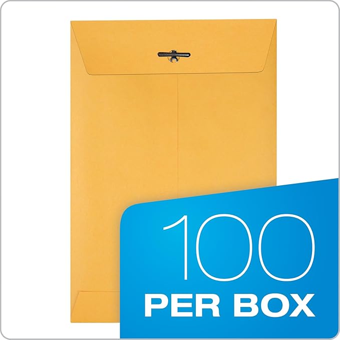 Quality Park 7 x 10 Clasp Envelopes, Clasp and Gummed Closures for Storing or Mailing, 28 lb Kraft Paper, 100 per Box (QUA37868)