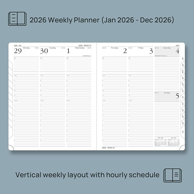 POPRUN 2026 Planner (Large - 8.5'' x 10.5'') - 2026 Weekly Calendar (Jan. 2026 - Dec. 2026) with Hourly Time Slots, Weekly/Monthly Appointment Book for Time Management - Leather Soft Cover - Black