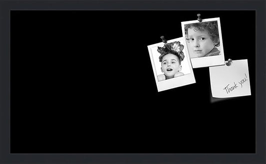 PinPix 24x14 Inch Cork Bulletin Board. This Decorative Framed Pin Board Comes with Solid Black Design and a Satin Black Frame. Ideal for Home Office Decor or Message Board (PinPix-622)