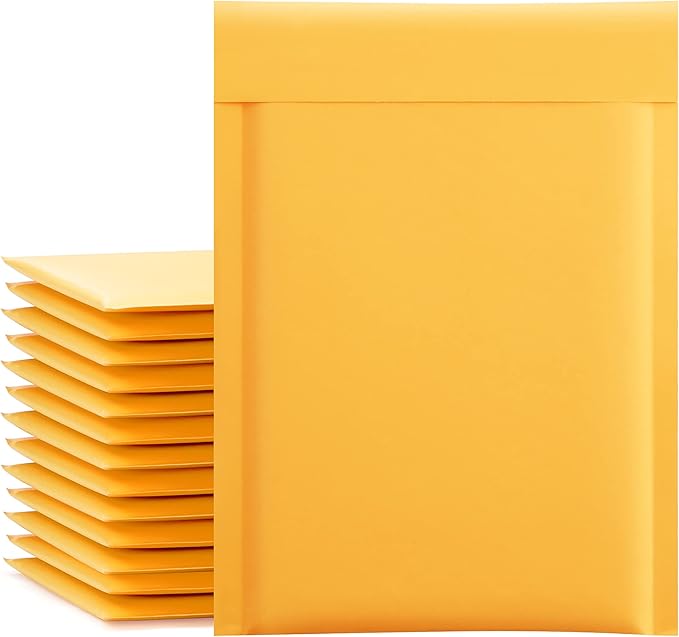 UCGOU Kraft Bubble Mailers 6x10 Inch 25 Pack Usable Size 6x9 Inch Yellow Padded Envelopes #0 Small Business Mailing Packages Self Sealing Tear Resistant Boutique Shipping Bags for Jewelry Supplies