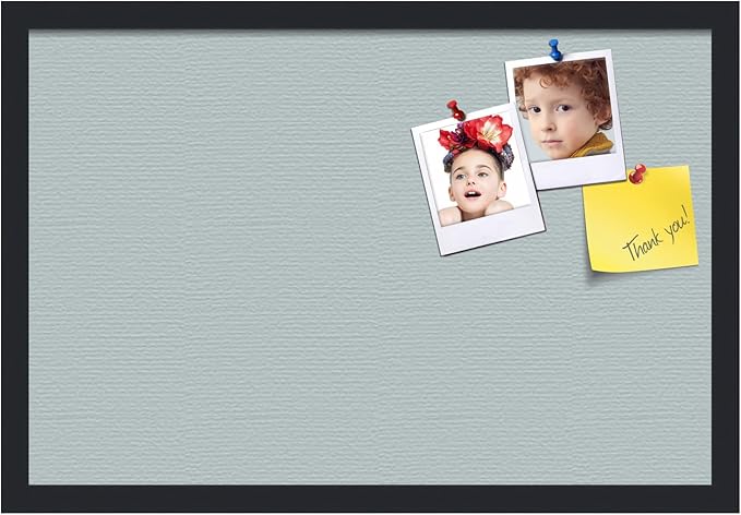 PinPix 24x16 Inch Cork Bulletin Board. This Decorative Framed Pin Board Comes with Soft Blue Design and a Satin Black Frame. Ideal for Home Office Decor or Message Board (PinPix-1814)