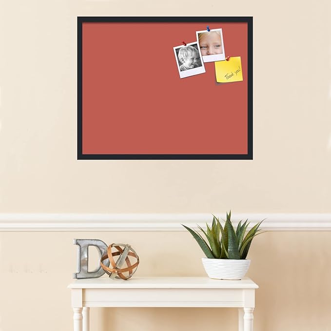 PinPix 30x24 Inch Cork Bulletin Board. This Decorative Framed Pin Board Comes with Crimson Pastel Design and a Satin Black Frame. Ideal for Home Office Decor or Message Board (PinPix-1807)