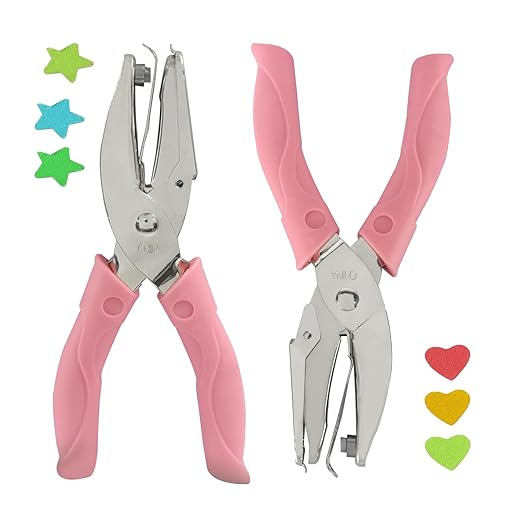 Handheld Hole Paper Punch Kit, Heart and Star Hole Punch, 1/4 Inch Metal Single Hole Puncher with Soft Grip Handle for DIY Craft, Scrapbooking, Tags, Paper Projects