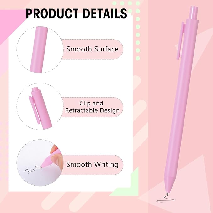 Fulmoon 25 Pcs Ballpoint Pens Bulk Retractable Comfortable Writing Pens Cute Back to School Supplies in Medium Point 1.0 mm for Teacher Student Bridal Shower Baby Shower (Light Pink)