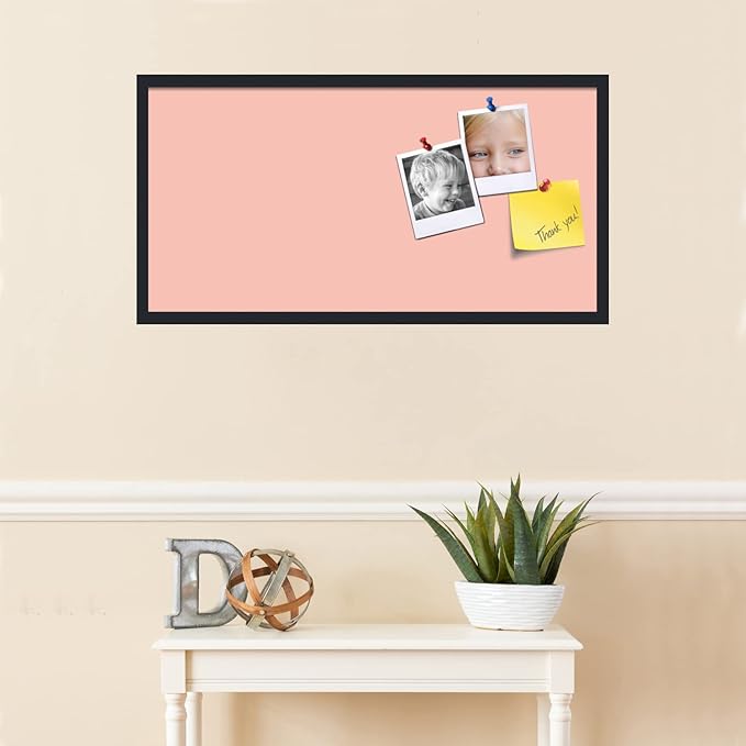 PinPix 36x18 Inch Cork Bulletin Board. This Decorative Framed Pin Board Comes with Pink Pastel Design and a Satin Black Frame. Ideal for Home Office Decor or Message Board (PinPix-1813)
