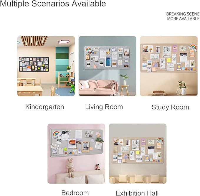 Large Bulletin Board, 72x48 Inches Cork Board Alternative, Large Felt Board Decorative Pin Board for Wall, Foldable Photo Board Self-Adhesive Vision Board with 36 Pushpins Light Gray