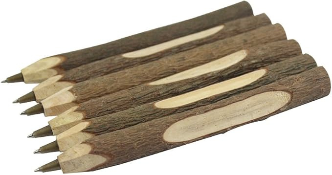 Handmade Wooden Ballpoint Pen Creative Original Ecological Wood Pen Short Style (about 5 inches, 13 cm) - 6 pcs