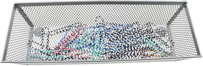 HAHIYO Stackable Mesh Tray Cup 9 x 3 x 2 inches Sturdy Container for Desk Drawer Organizer Collection for Home Office School kitchen Soft Foam Feet No Sharp Edges 2 Pack Silver