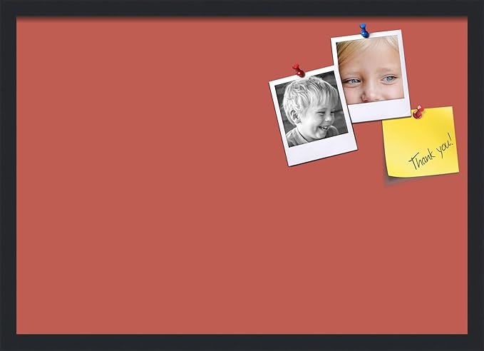 PinPix 27x19 Inch Cork Bulletin Board. This Decorative Framed Pin Board Comes with Crimson Pastel Design and a Satin Black Frame. Ideal for Home Office Decor or Message Board (PinPix-1807)