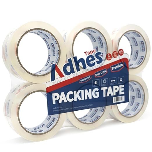 ADHES Super Clear Packing Tape, 6 Rolls x 1.88 Inch x 55 Yards, 2.7 mil Heavy Duty Shipping Tape Strong & Durable Package Tape for Shipping, Moving, Mailing and Sealing