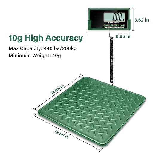 Shipping Scale,440lbs/10g High Accuracy Digital Postal Scale, Durable Alloy Steel Platform, Heavy Duty Scale for Packages, Postage and Luggage, with Hold&Tare function, batteries&USB Powered