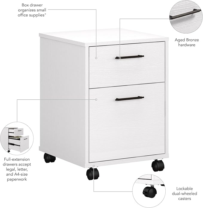 Bush Furniture Key West 2 Drawer Mobile File Cabinet, Rolling File Cabinet for Home Office
