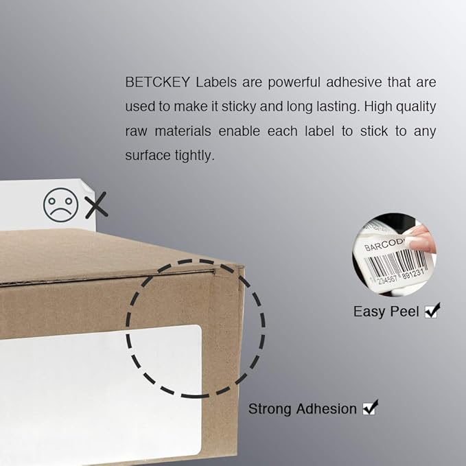 BETCKEY - 3" x 5" (76 mm x 127 mm) Multipurpose & Large Shipping Labels Compatible with Zebra & Rollo Label Printer,Premium Adhesive & Perforated [16 Rolls, 5600 Labels]