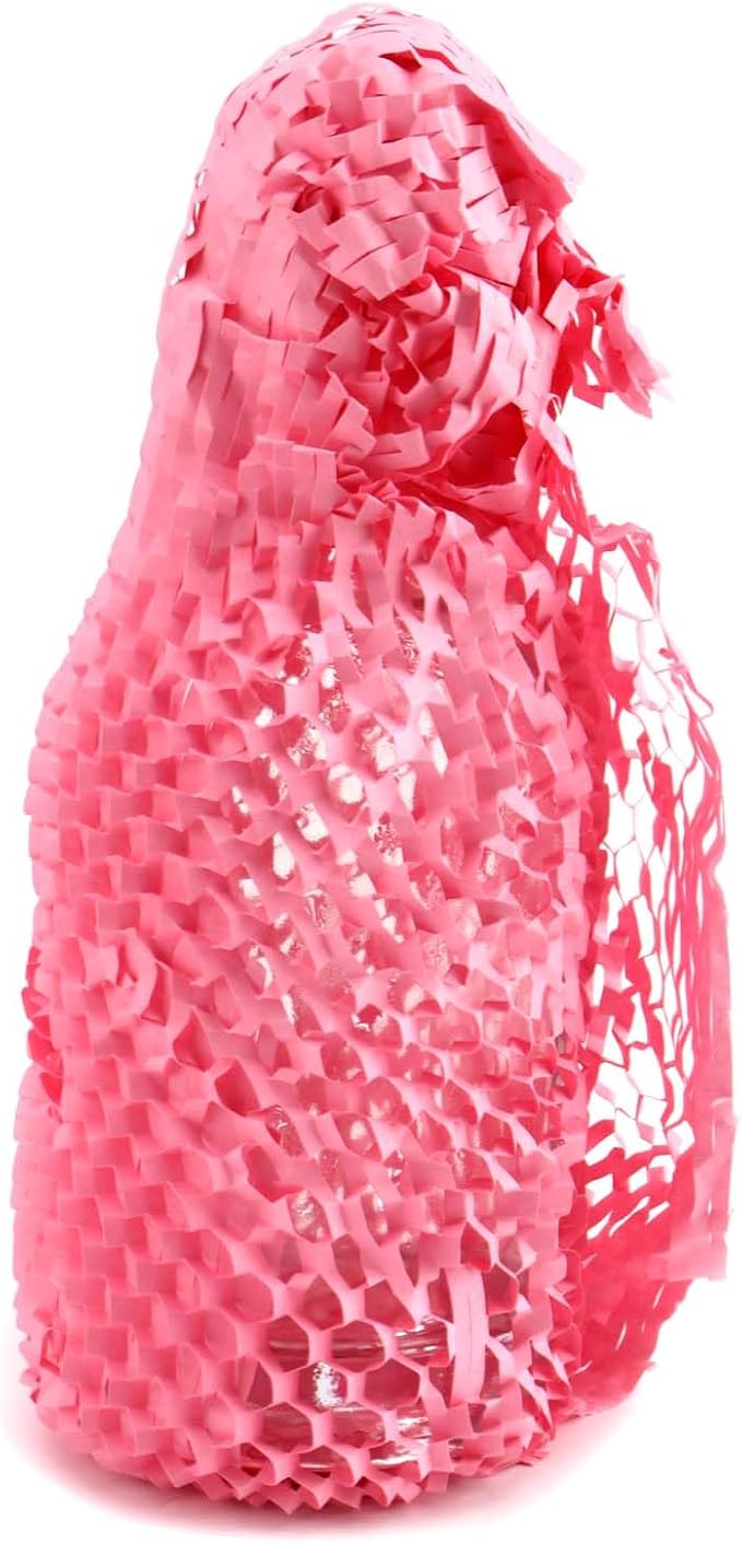 JAPCHET 15 In x 164 Ft Pink Honeycomb Packing Paper, Honeycomb Paper with Sticker Labels and 10 m Rope Honeycomb Wrap Roll for Packaging and Shipping