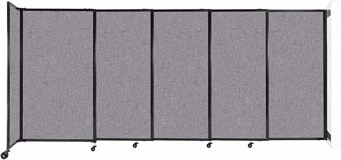 Wall-Mounted Sliding StraightWall Room Divider | Adjustable Widths | Locking Wheels | Room Separator | Up to 11'3" Wide x 5' Tall Cloud Gray Fabric Panels