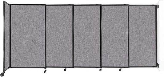 Wall-Mounted Sliding StraightWall Room Divider | Adjustable Widths | Locking Wheels | Room Separator | Up to 11'3" Wide x 5' Tall Cloud Gray Fabric Panels