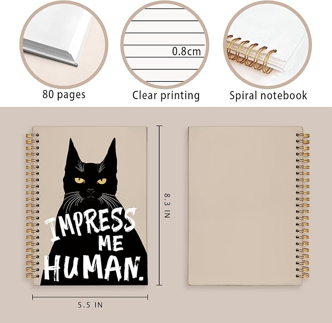 Funny Cat Notebook Journal, Black Cat Spiral Notebook, Black Cat Gifts, Cat Notepad, Cat Gifts for Cat Lovers, College Ruled Spiral Notebook 80 Sheets -160 Pages 5.5x8.3 Inch