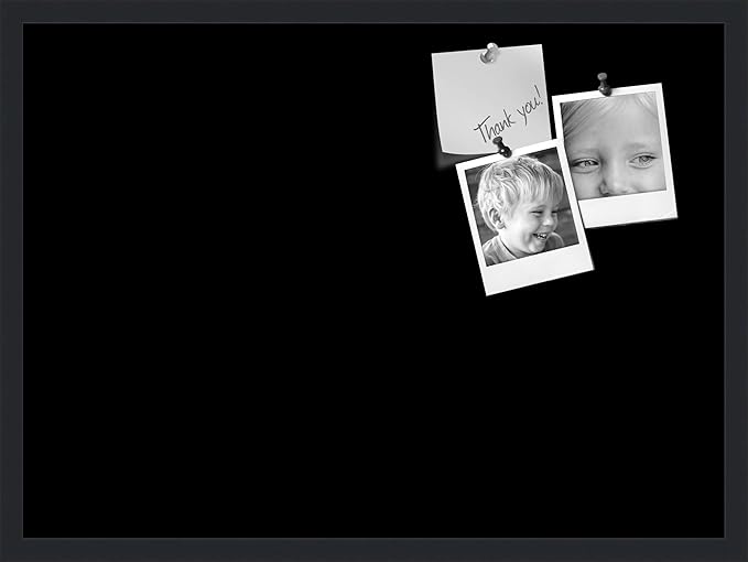 PinPix 30x22 Inch Cork Bulletin Board. This Decorative Framed Pin Board Comes with Solid Black Design and a Satin Black Frame. Ideal for Home Office Decor or Message Board (PinPix-622)