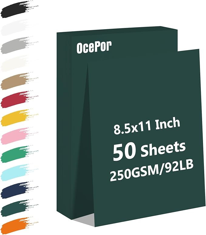 OcePor 50 Sheets Dark Green Cardstock Paper, Colored Printer Paper 8.5 x 11, Thick Construction for Cards Making, Scrapbook，Office Printing, Invitations, Certificates，DIY Crafting 92 lb/250gsm