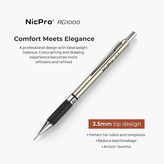 Nicpro 0.7 mm Art Mechanical Pencil Set in Storage Case, 3 PCS Metal Drafting Pencil Lead Pencil with 6 Tube HB Lead Refills, 3 Erasers, 9 PCS Eraser Refills for Artist Writing, Drawing, Sketching