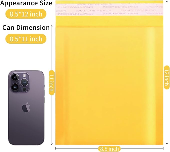 Kraft Bubble Mailers 8.5×12' Inch 25 Pack Yellow shipping envelopes Self-Seal Padded Mailing Envelopes for Jewelry Makeup Supplies and Small Business Packaging