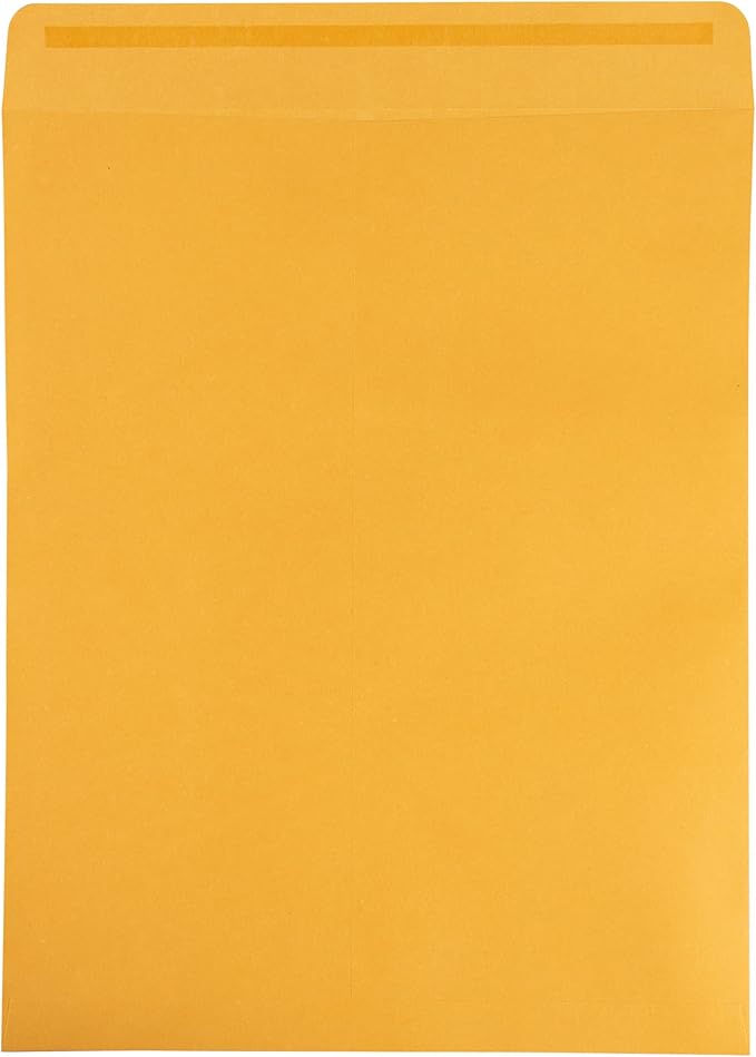 JAM PAPER 11 1/2 x 14 1/2 Open End Catalog Commercial Envelopes with Peel and Seal Closure - Brown Kraft Manila - 100/Pack
