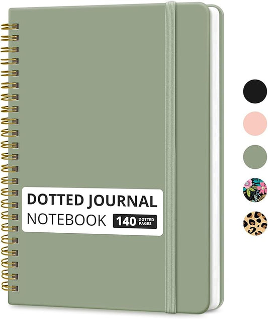Dotted Spiral Journal Notebook for Women & Men, 140 Pages, Bullet Dotted Notebook for Journaling & Note Taking, Journals for Writing, A5(6"x8") - Green