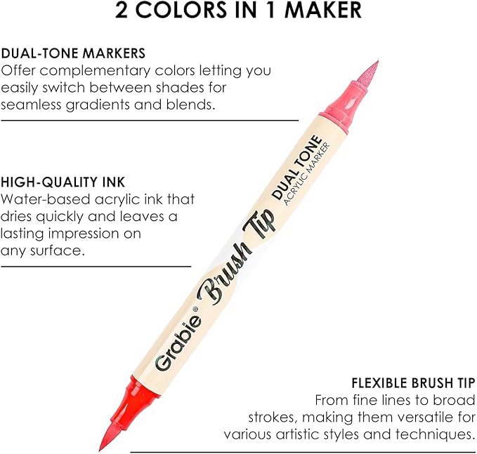 Grabie 72 Colors Acrylic Paint Markers, Soft Brush Tip Acrylic Markers Set, Paint Pens for Wood, Fabric, Canvas, Glass, Stone, Canvas, Rock Painting and DIY Crafts Art Supplies