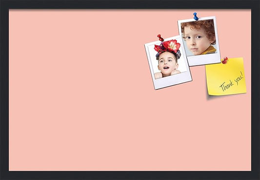 PinPix 27x18 Inch Cork Bulletin Board. This Decorative Framed Pin Board Comes with Pink Pastel Design and a Satin Black Frame. Ideal for Home Office Decor or Message Board (PinPix-1813)