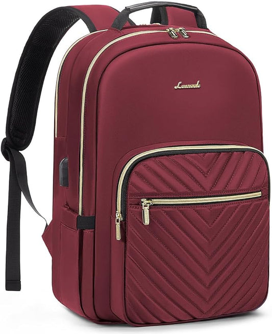 LOVEVOOK Laptop Backpack for Women 17.3 inch,Cute Womens Travel Backpack Purse,Professional Laptop Computer Bag,Waterproof Work Business College Teacher Bags Carry on Backpack with USB Port,Wine Red