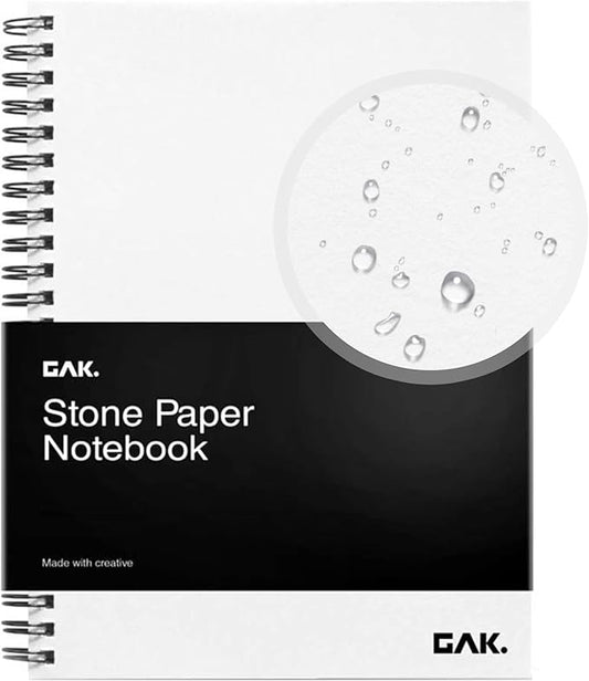 GAK. Stone Paper Notebook | No Lines Spiral Notebook Waterproof Sheet Aesthetic Journal for Note Taking | Notebooks for Work & Aesthetic School Supplies | Medium Size, White (5.8”x8.3”, 50 sheets)