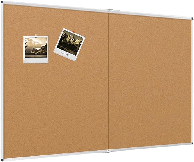 VIZ-PRO Cork Bulletin Board/Foldable Noticeboard, 48 X 36 Inches, Silver Aluminium Frame