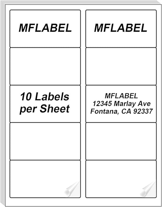 MFLABEL 2000ct 2x4 Inch Shipping Labels - 8.5"x11" Sheets (200 Sheets) for Laser/Inkjet Printers | Matte White Adhesive FBA Labels, Address & Barcode Stickers for Packages, Envelopes & Organizing