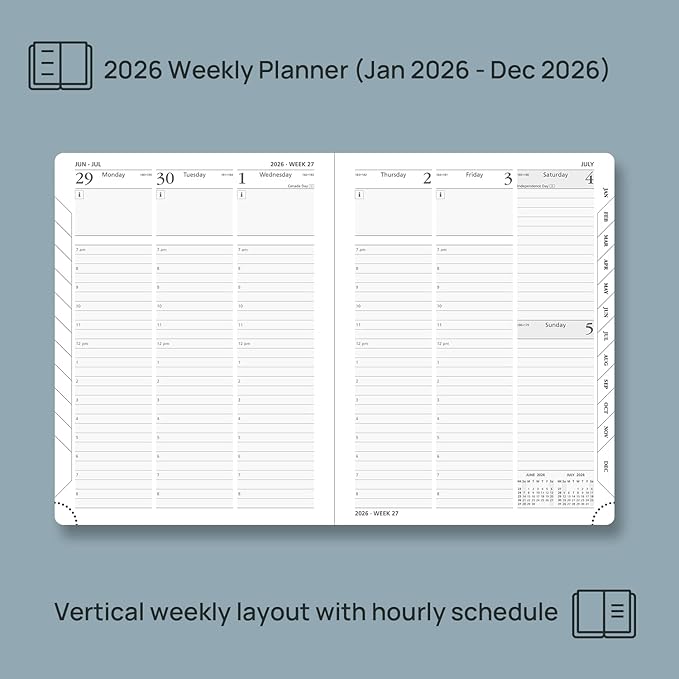POPRUN 2026 Planner (Medium - 6.5'' x 8.5'') - 2026 Weekly Calendar ((Jan. 2026 - Dec. 2026) with Hourly Time Slots, Weekly/Monthly Appointment Book for Time Management - Leather Soft Cover - Night Sky Blue