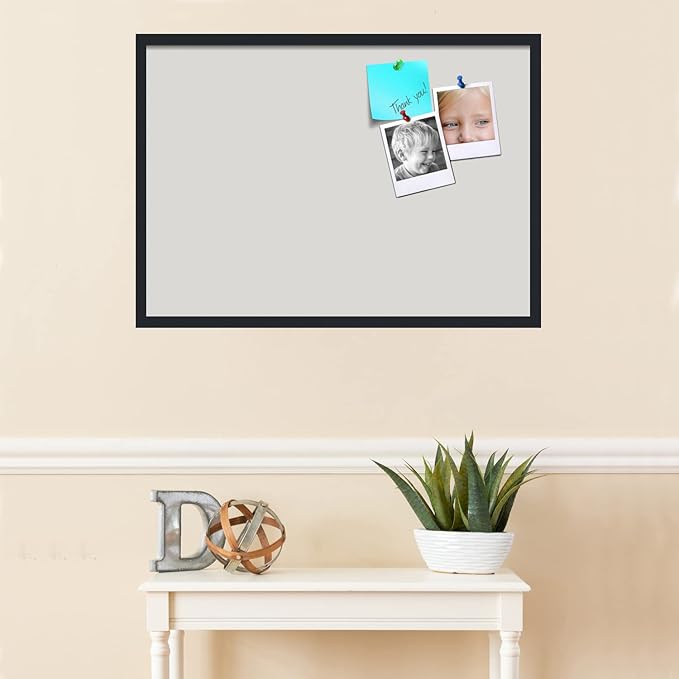 PinPix 34x24 Inch Cork Bulletin Board. This Decorative Framed Pin Board Comes with Light Stone Design and a Satin Black Frame. Ideal for Home Office Decor or Message Board (PinPix-1809)